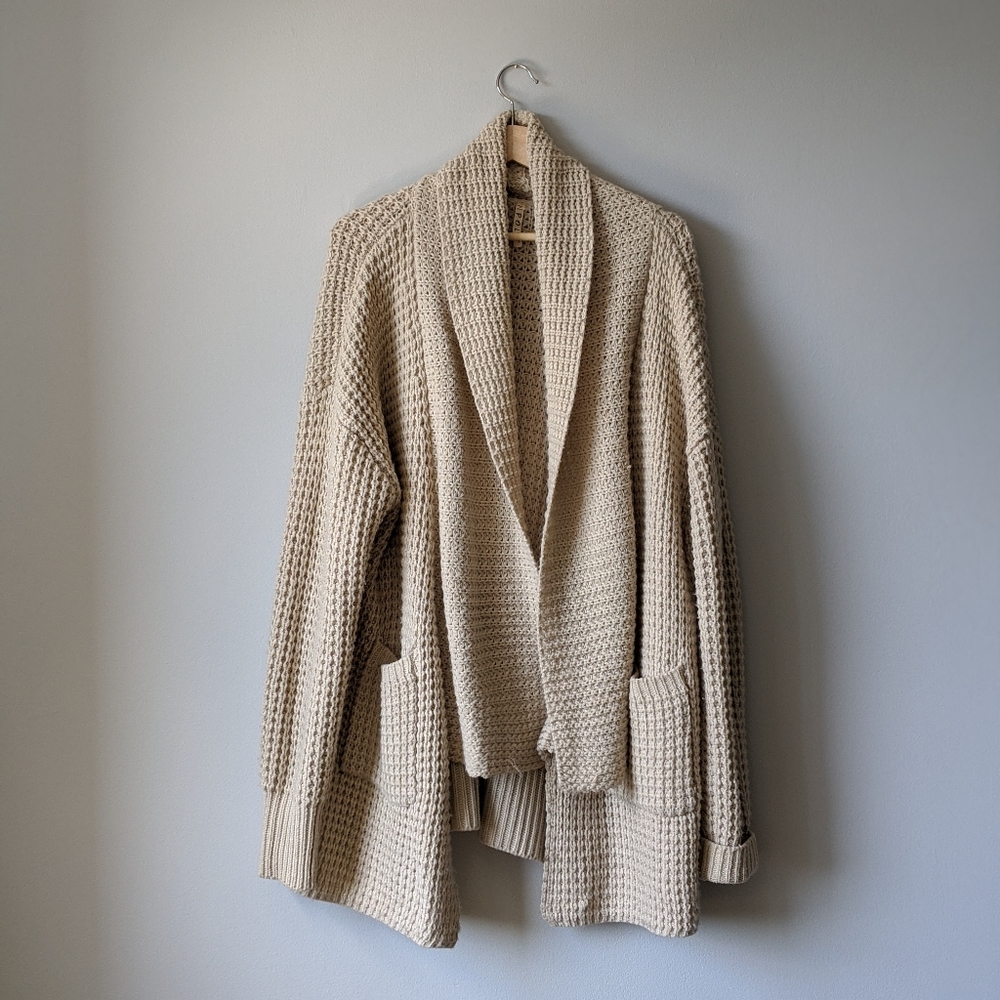 Cream Thick Knit Long Cardigan - L